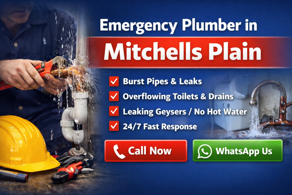 Emergency plumber in Mitchells Plain repairing a burst pipe and fixing urgent water leaks