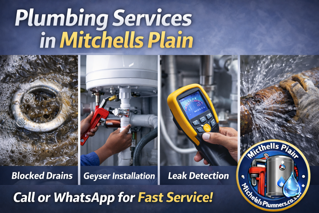Blocked drains, geyser installation and leak detection as part of plumbing services in Mitchells Plain