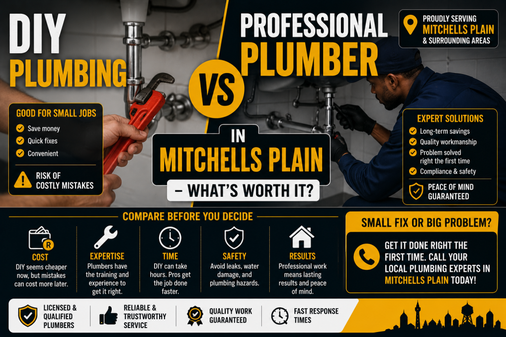 DIY plumbing repair compared to professional plumber in Mitchells Plain