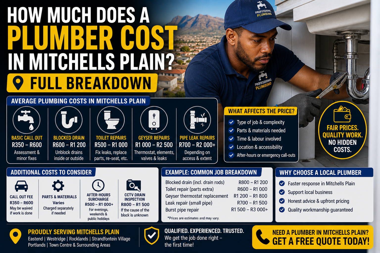 Plumber cost Mitchells Plain pricing breakdown